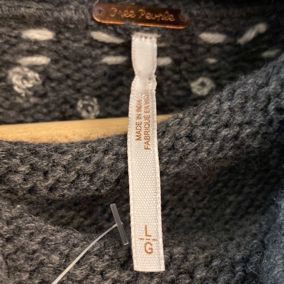 Free People Charcoal Turtleneck Sweater with Ivory Design - Picture 15 of 16